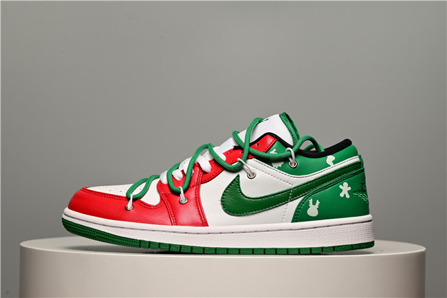 Men's Running Weapon Air Jordan 1 Low Red/White/Green Shoes 0527